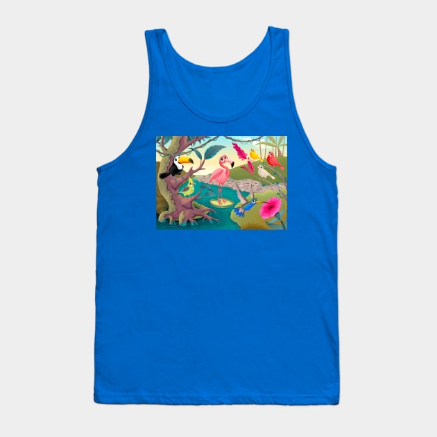 Group of funny tropical birds in the jungle Tank Top by ddraw